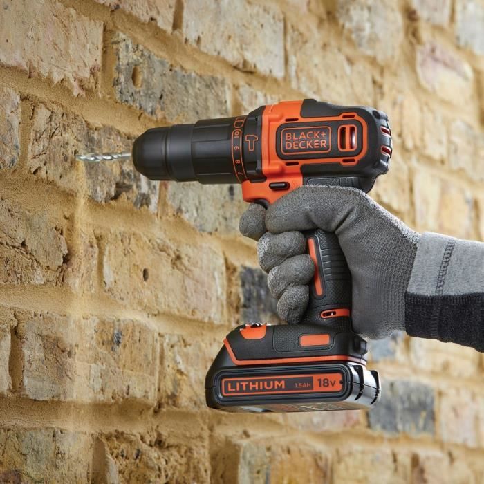 BLACK+DECKER Cordless Hammer Drill 18V with 1.5Ah Battery, Charger & 32-Piece Accessory Kit - BDCHD18S32-QW