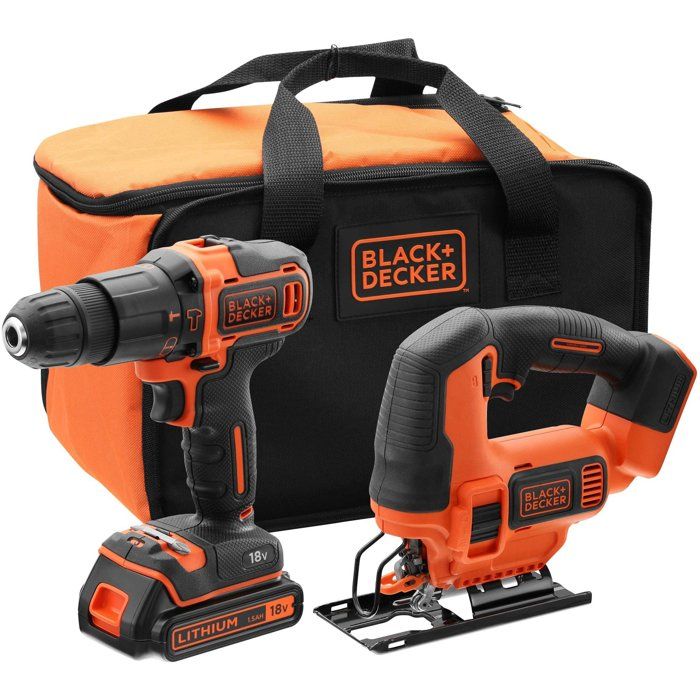 BLACK+DECKER Cordless Hammer Drill and Jigsaw Kit 18V with Battery - BCK22S1S-QW