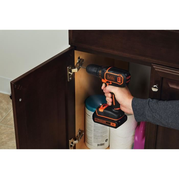 Cordless Drill/Driver Kit - 18V - BLACK+DECKER - BDCDC18BAST-QW - 2 Batteries - Charger - 160 Accessories