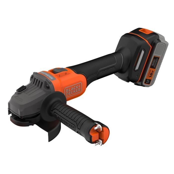 BLACK&DECKER Cordless Angle Grinder + 4Ah Battery + Charger - BCG6L8F1S-QW - Brushless - 18V - 115 mm - With 3 Discs and Carrying