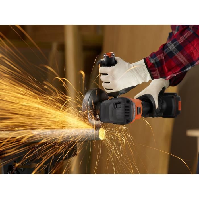 BLACK&DECKER Cordless Angle Grinder + 4Ah Battery + Charger - BCG6L8F1S-QW - Brushless - 18V - 115 mm - With 3 Discs and Carrying