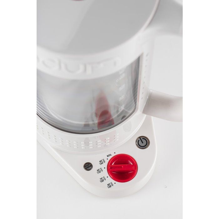 BODUM BISTRO Double-walled Electric Kettle - 1.1 L - 1500 W - 5 Temperature Settings - Glass Interior - White