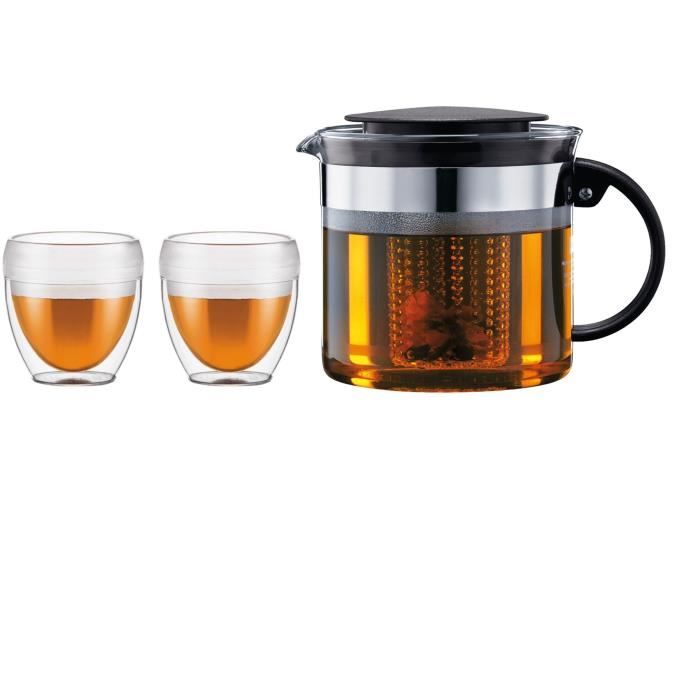 BODUM Filter Teapot - BISTRO SET - 1.0 L Plastic + 2 Double-Walled Cups