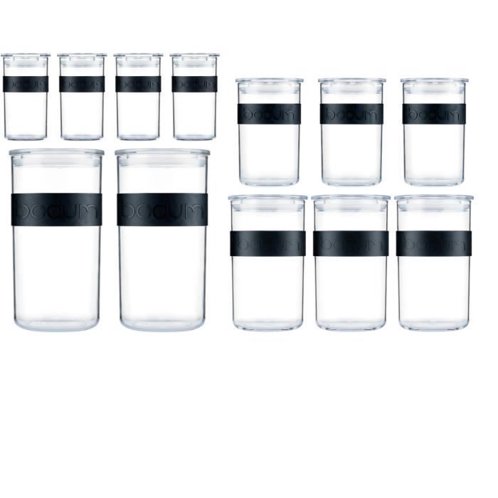 BODUM Storage Jars - PRESSO SET - 12 Plastic Jars with Airtight Lids
