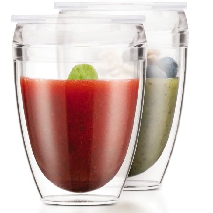 BODUM Pavina To Go Cups Set of 2 - Double-Walled Plastic - Airtight Lid - 30 cl - Transparent