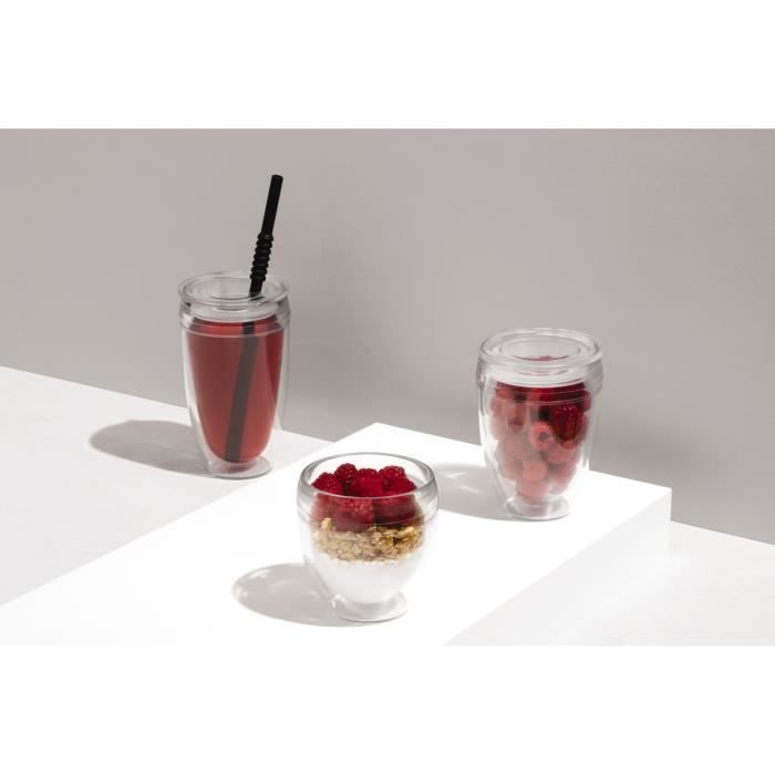 BODUM Pavina To Go Cups Set of 2 - Double-Walled Plastic - Airtight Lid - 30 cl - Transparent