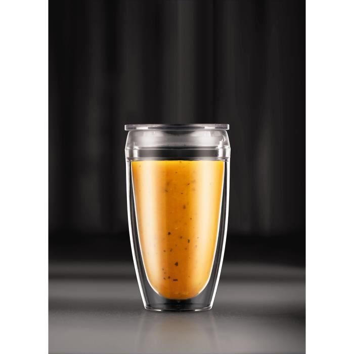 BODUM Pavina To Go Cups Set of 2 - Double-Walled Plastic - Airtight Lid - 40 cl - Transparent