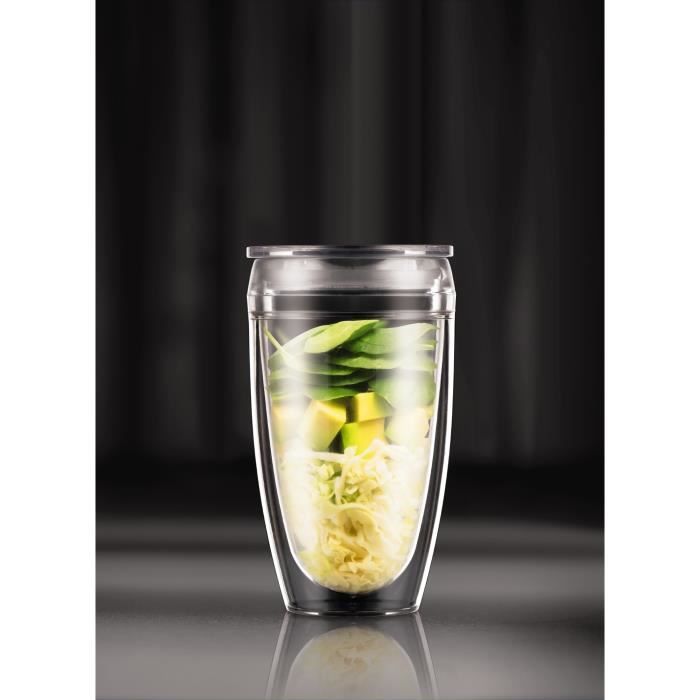 BODUM Pavina To Go Cups Set of 2 - Double-Walled Plastic - Airtight Lid - 40 cl - Transparent