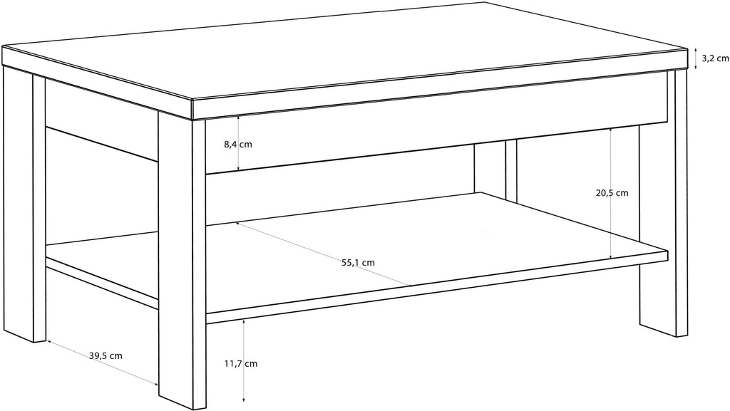 BOHOL Rectangular Coffee Table - Black & Beige Oak - W 100 × D 60 × H 45.7 cm