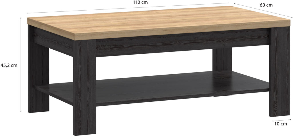 BOHOL Rectangular Coffee Table - Black & Beige Oak - W 100 × D 60 × H 45.7 cm