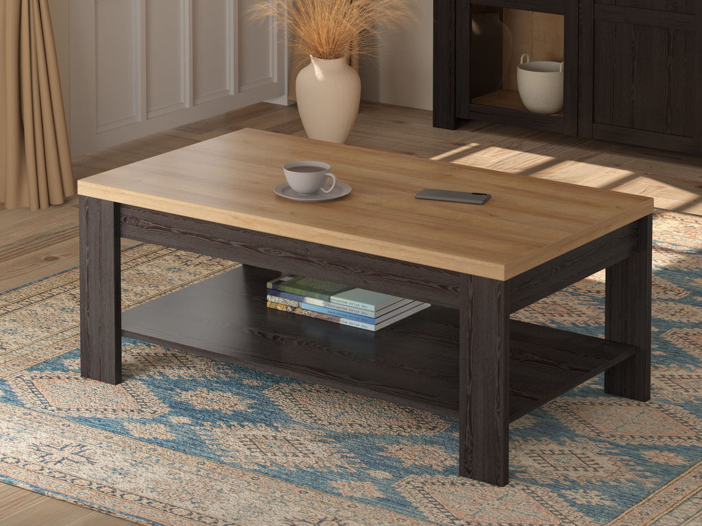 BOHOL Rectangular Coffee Table - Black & Beige Oak - W 100 × D 60 × H 45.7 cm
