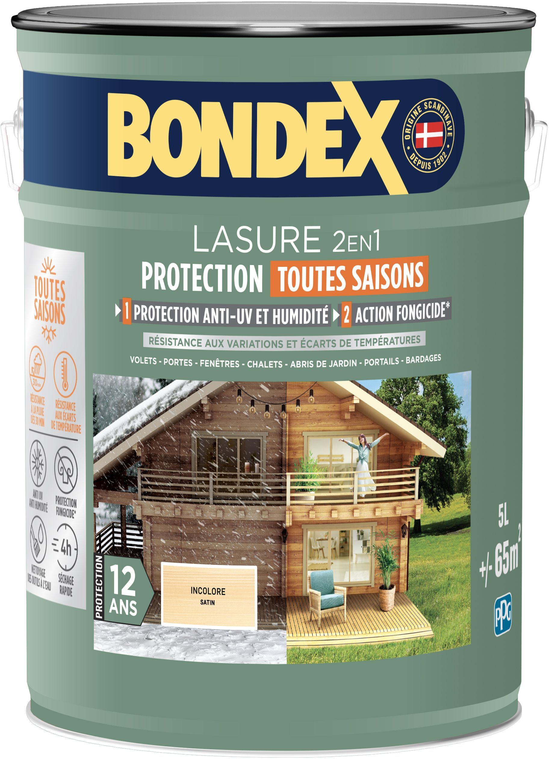 Bondex - 2-in-1 Exterior Wood Stain - 5 L - Clear - Satin Finish - 12-Year Protection