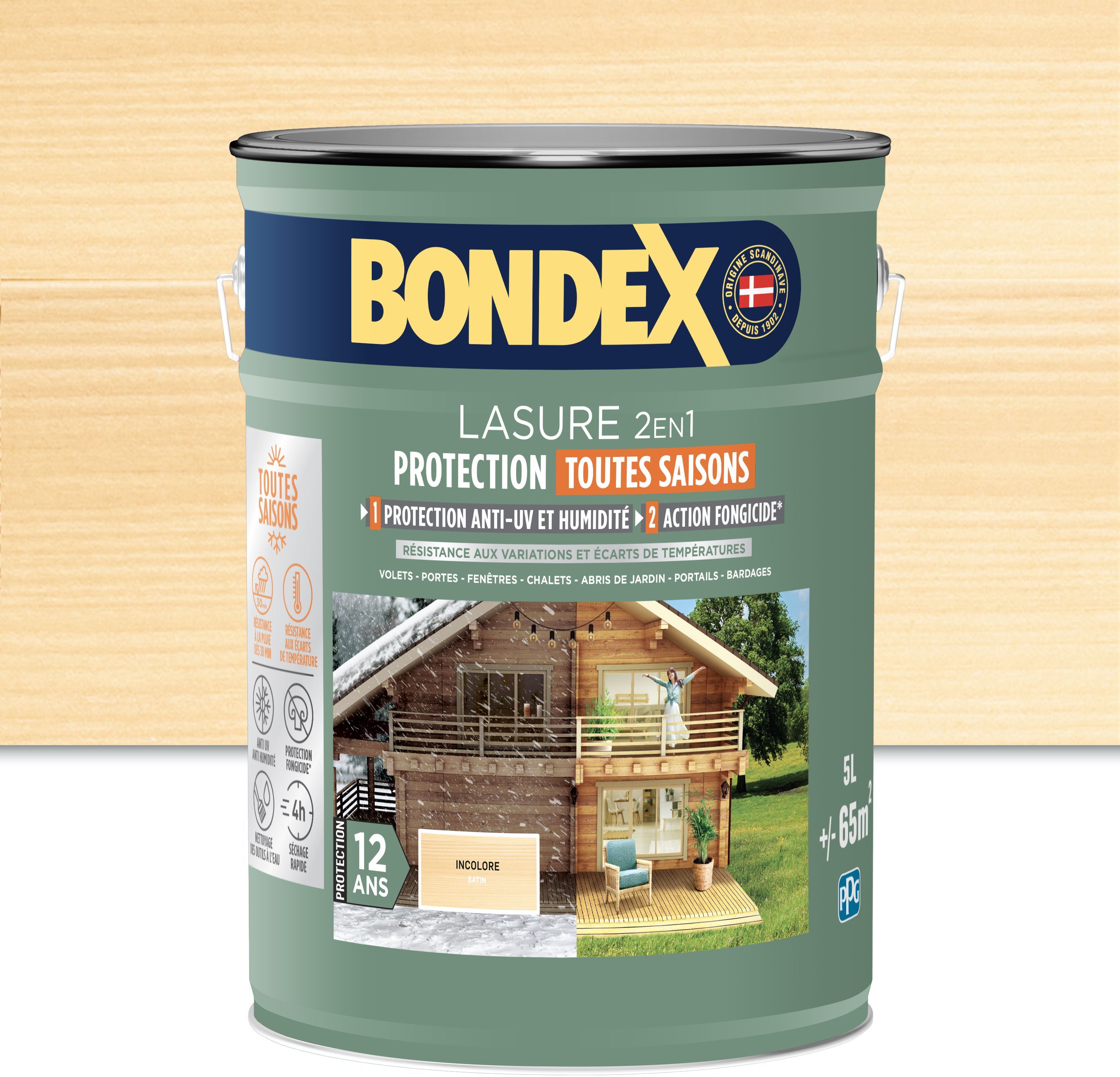Bondex - 2-in-1 Exterior Wood Stain - 5 L - Clear - Satin Finish - 12-Year Protection