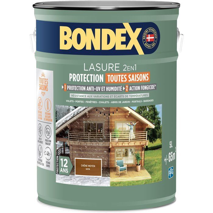 Bondex - 2-in-1 Exterior Wood Stain - 5 L - Dark Oak - Satin Finish - 12-Year Protection
