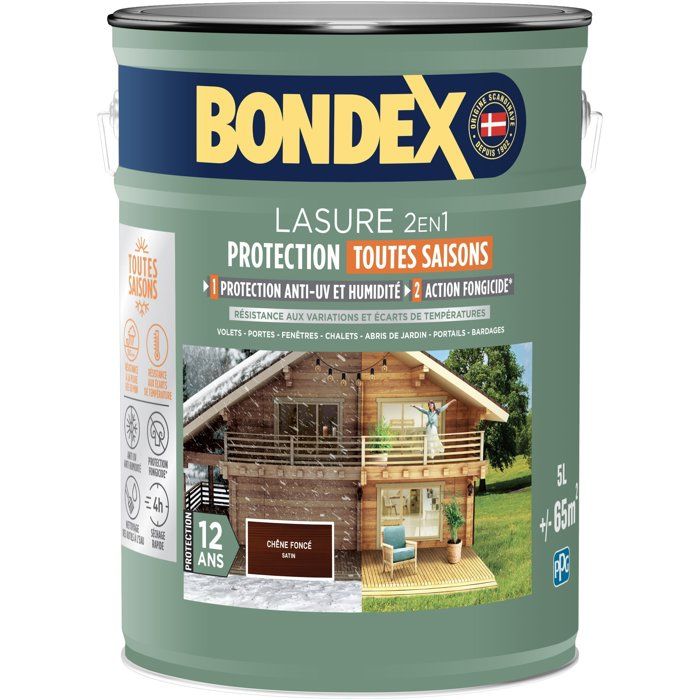 Bondex - 2-in-1 Exterior Wood Stain - 5 L - Medium Oak - Satin Finish - 12-Year Protection