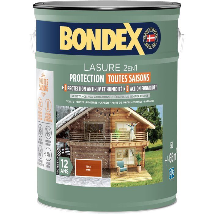 Bondex - 2-in-1 Exterior Wood Stain - 5 L - Teak - Satin Finish - 12-Year Protection