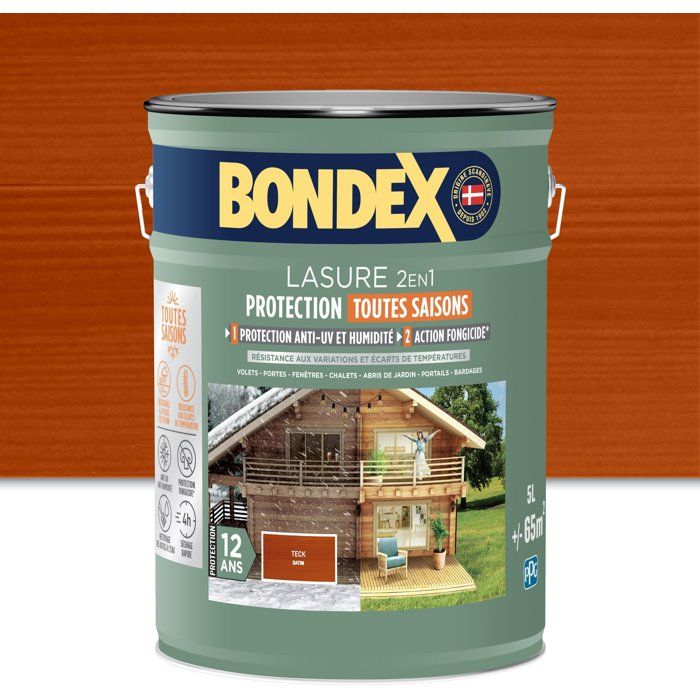 Bondex - 2-in-1 Exterior Wood Stain - 5 L - Teak - Satin Finish - 12-Year Protection
