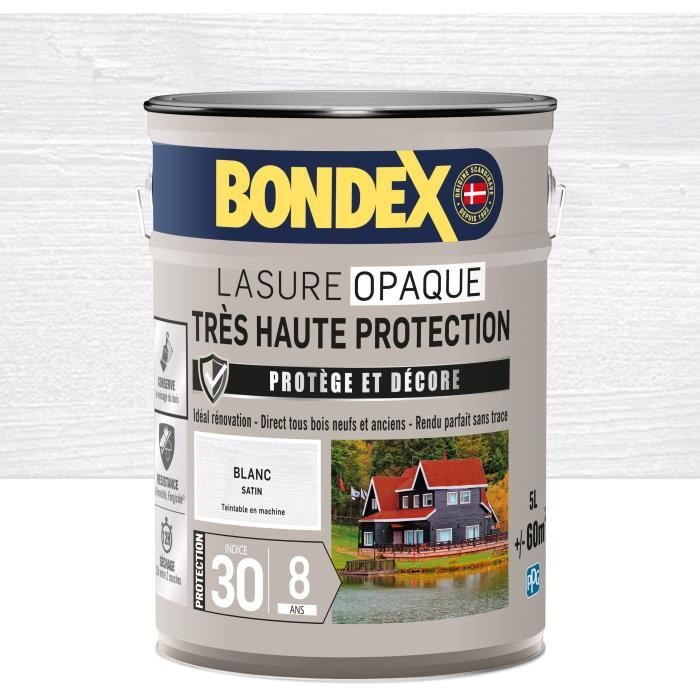 BONDEX Opaque Wood Stain - Satin White - 5 L - High Protection Primer