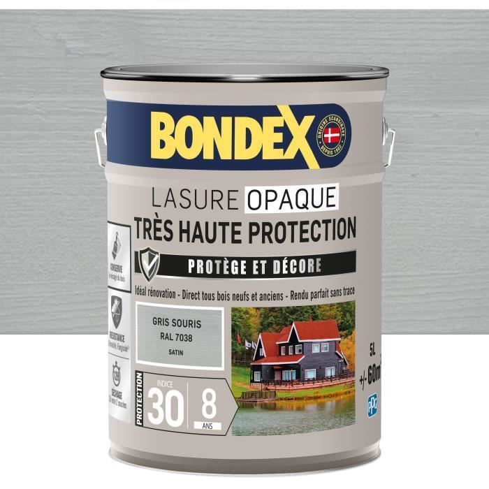 BONDEX Opaque Wood Stain - Mouse Grey RAL 7038 Satin - 5 L - High Protection Primer