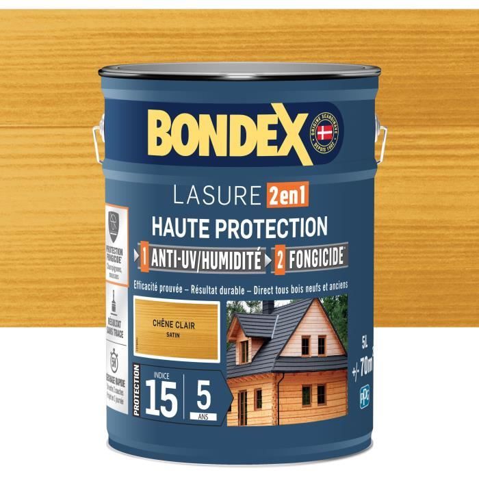 BONDEX 2-in-1 High Protection Wood Stain - Light Satin Oak - 5 L