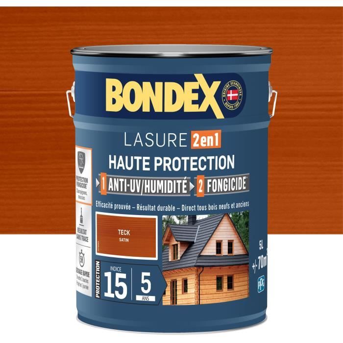 Bondex 2-in-1 High Protection Wood Stain - Satin Teak - 5 L