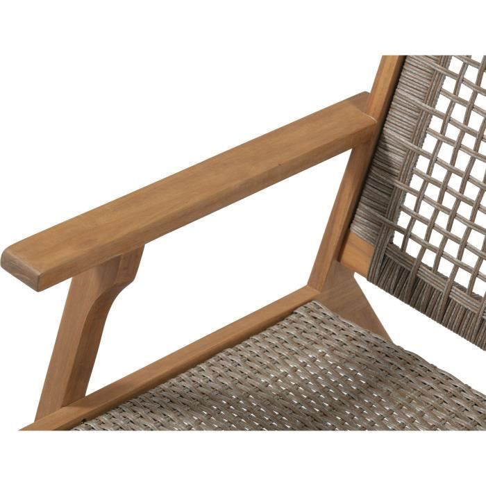 Fauteuil de jardin bas en bois d'Acacia FSC et en résine tressée - BORA - l60xP76xH73 cm