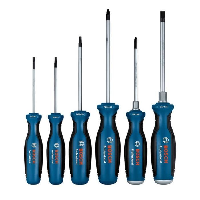 BOSCH Professional 6-Piece Screwdriver Set - High-Quality Metal Shafts - Soft-Grip Coating