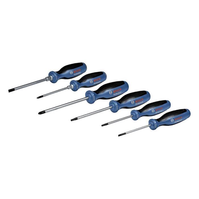 BOSCH Professional 6-Piece Screwdriver Set - High-Quality Metal Shafts - Soft-Grip Coating