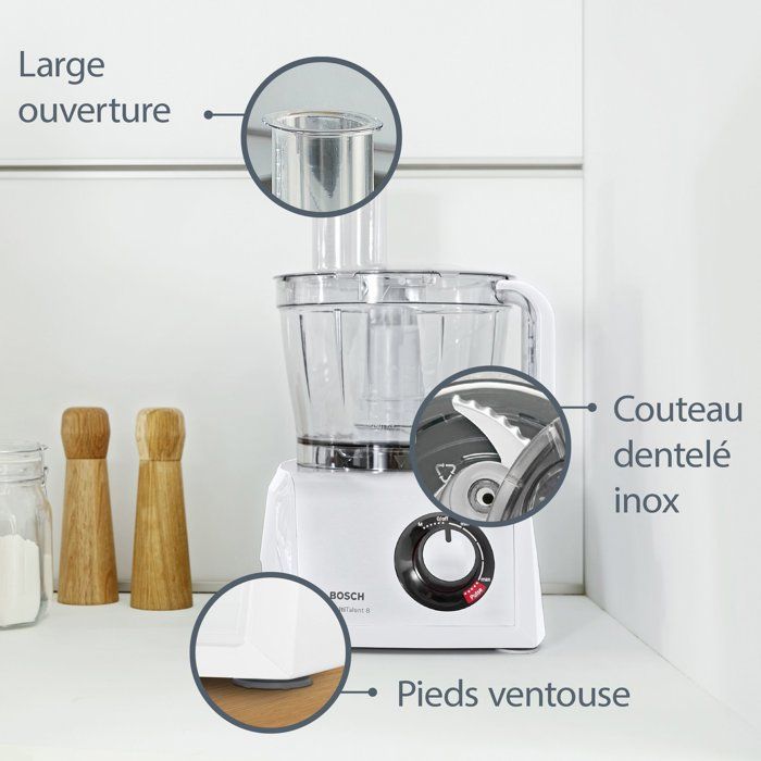 BOSCH Multifunctional Food Processor - B1EMC812S8 - 1250W - 3.9 L Bowl - White/Stainless Steel