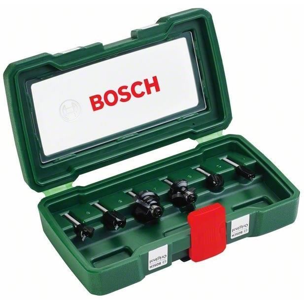BOSCH Set of 6 Carbide Router Bits - 6 mm Shank - for Grooving and Profiling