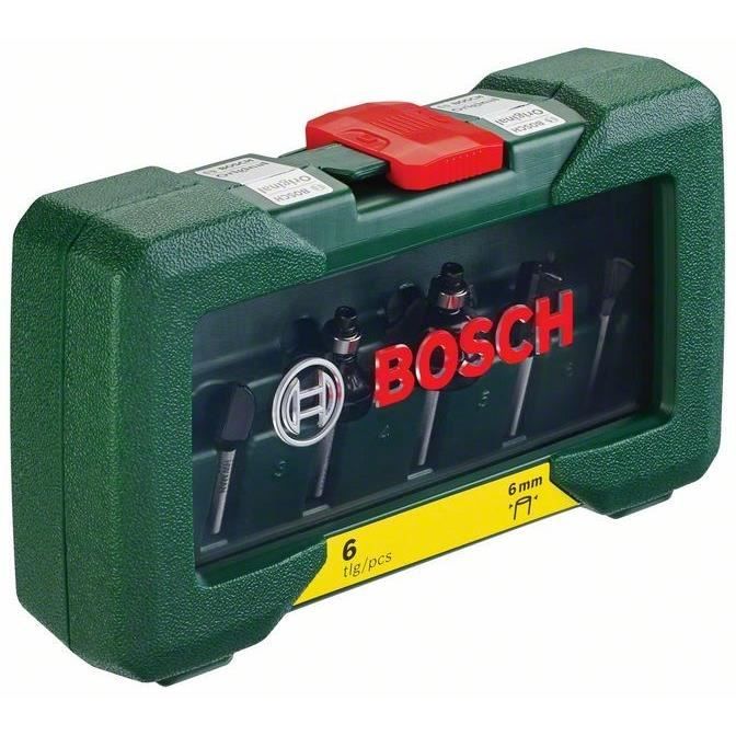 BOSCH Set of 6 Carbide Router Bits - 6 mm Shank - for Grooving and Profiling