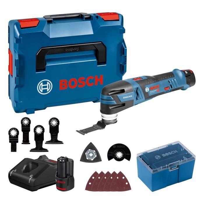 Bosch Professional GOP 12V-28 Multi-Cutter/Sander + 2 x 3.0Ah Batteries + Accessories + L-BOXX - 06018B5006