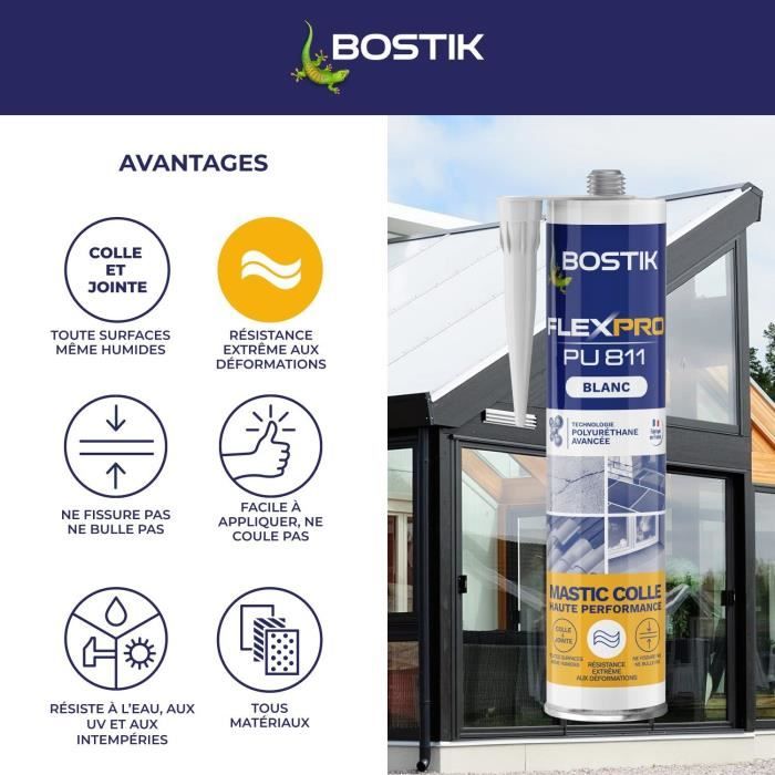 BOSTIK Flexpro PU811 Sealant/Adhesive - All Materials - Interior/Exterior - White - 300 ml