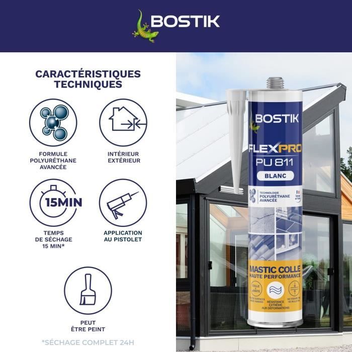 BOSTIK Flexpro PU811 Sealant/Adhesive - All Materials - Interior/Exterior - White - 300 ml