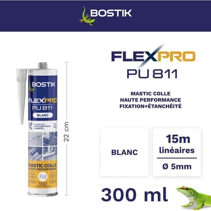 BOSTIK Flexpro PU811 Sealant/Adhesive - All Materials - Interior/Exterior - White - 300 ml