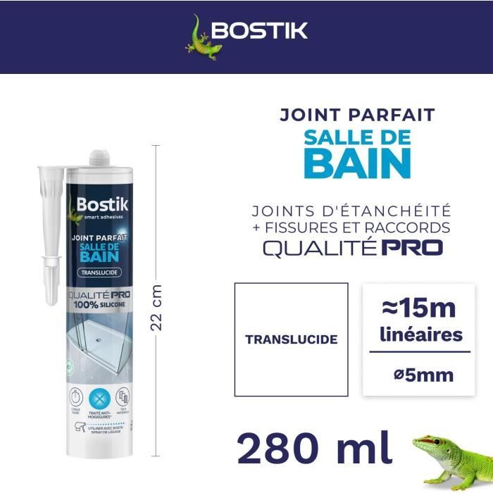 Bathroom sealant - BOSTIK - Perfect Seal - Silicone waterproofing - Anti-mold - Transparent - 280 ml