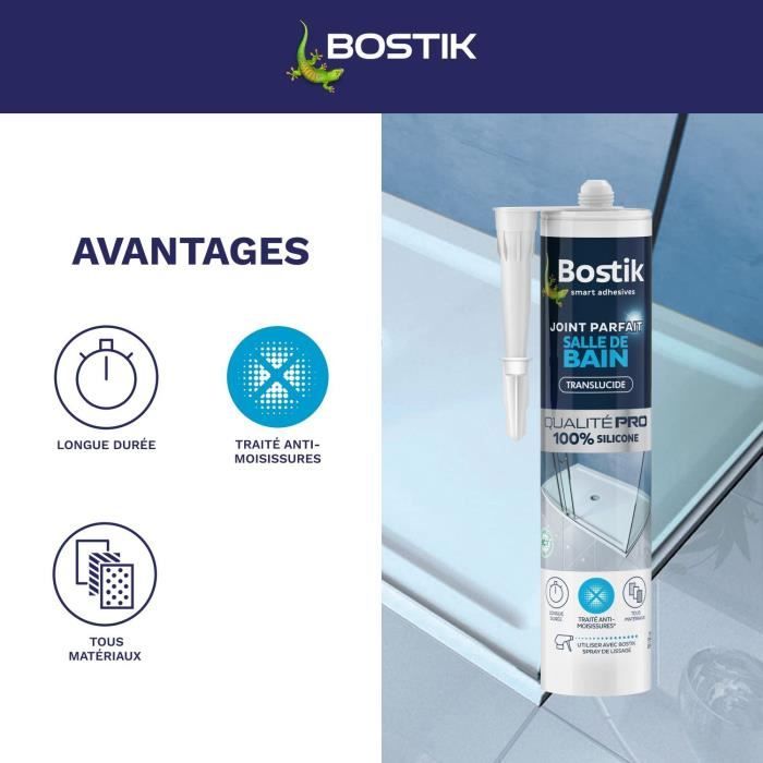 Bathroom sealant - BOSTIK - Perfect Seal - Silicone waterproofing - Anti-mold - Transparent - 280 ml