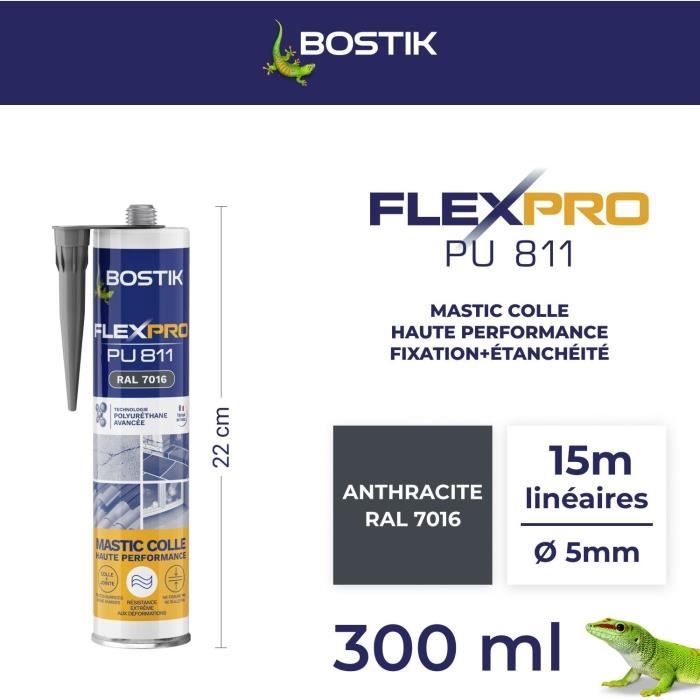 BOSTIK Flexpro PU811 Sealant/Adhesive - All Materials - Interior/Exterior - Anthracite RAL7016 - 300 ml