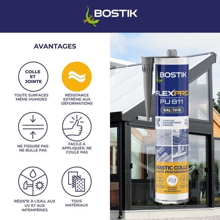 BOSTIK Flexpro PU811 Sealant/Adhesive - All Materials - Interior/Exterior - Anthracite RAL7016 - 300 ml