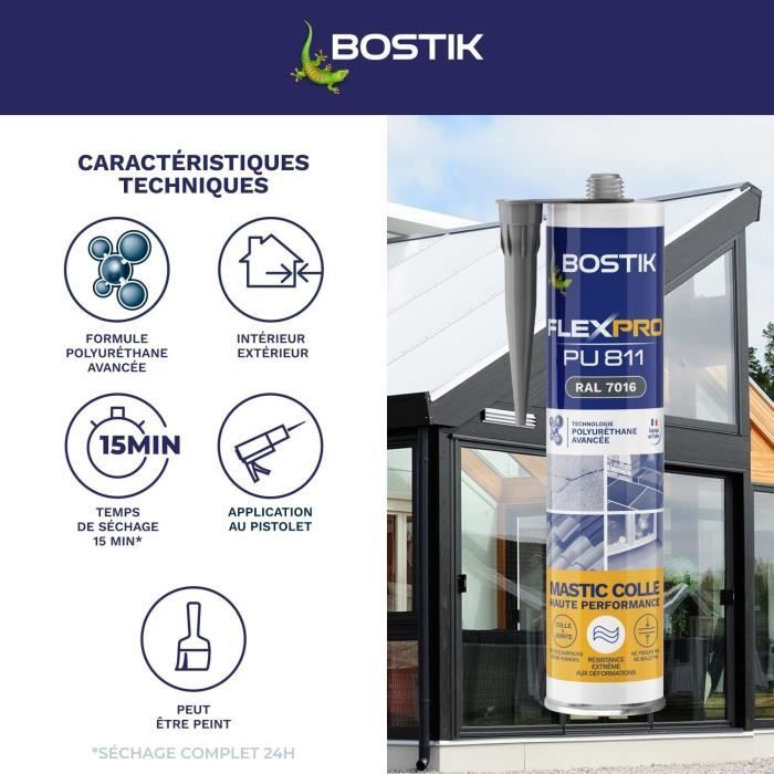 BOSTIK Flexpro PU811 Sealant/Adhesive - All Materials - Interior/Exterior - Anthracite RAL7016 - 300 ml