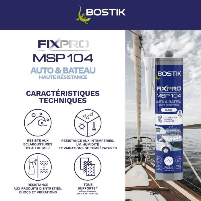 BOSTIK Fixpro MSP 104 Automotive/Marine Sealant - Adhesive and Sealant - Weather and Seawater Resistant - White - 290 ml