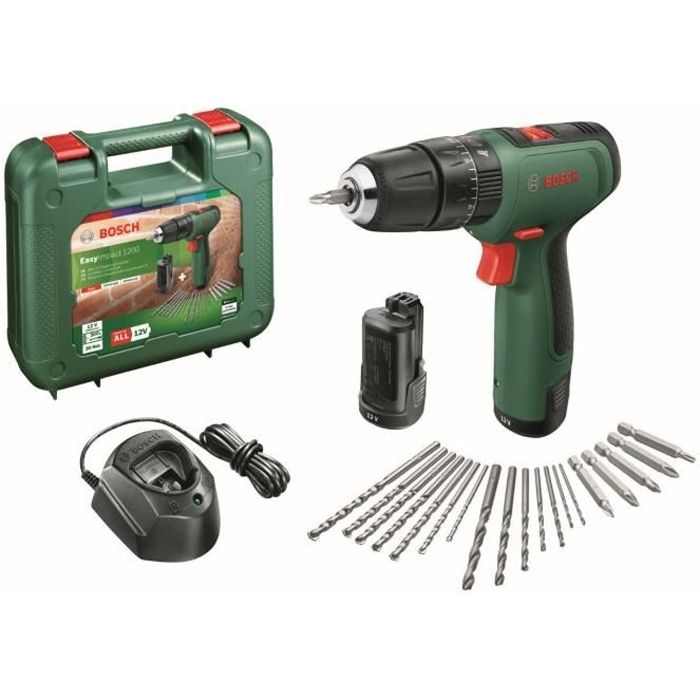 Bosch EasyImpact 1200 Impact Drill (2 x 12V batteries, 1 charger, 1 double-ended screwdriver bit) - PowerForAll