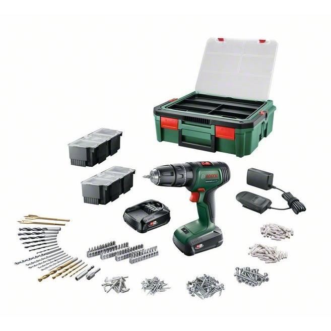 Bosch UniversalDrill 18 Cordless Drill/Driver - 2 x 1.5 Ah Batteries - SystemeBox - 241 Accessories - PowerForAll