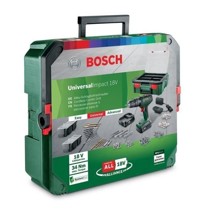 Bosch UniversalDrill 18 Cordless Drill/Driver - 2 x 1.5 Ah Batteries - SystemeBox - 241 Accessories - PowerForAll