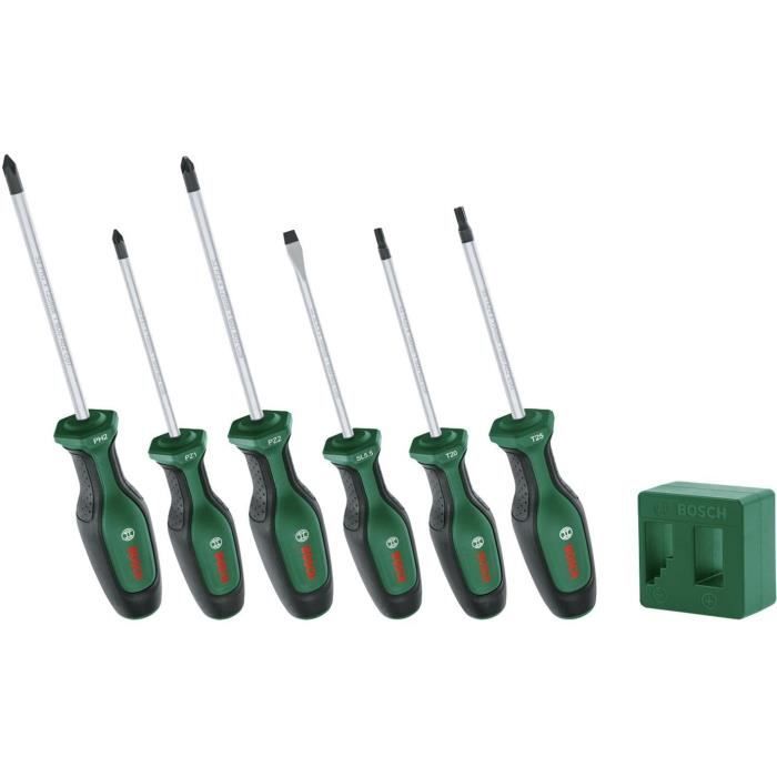 Bosch Set of 6 Premium Screwdrivers with Magnetizer - Extra Hard S2 Steel