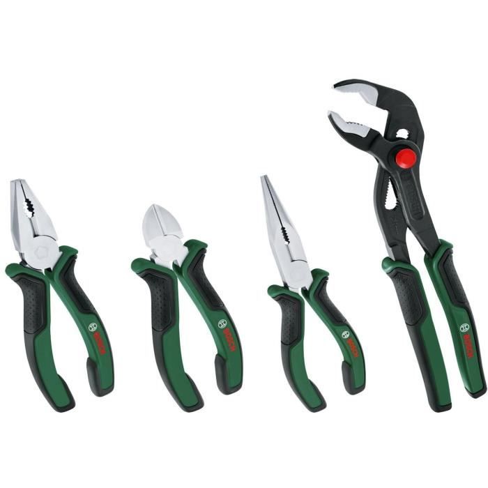 Bosch - Set of 4 Pliers - Diagonal Cutting, Universal, Long Nose, Multi-Grip