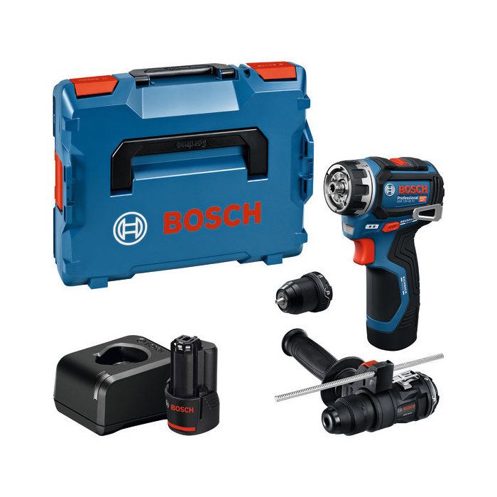 BOSCH PROFESSIONAL Cordless Drill/Driver - Flexiclick GSR 12V-32 FC - 2 x GBA 2.0 Ah Batteries, + Charger + Accessories + Case