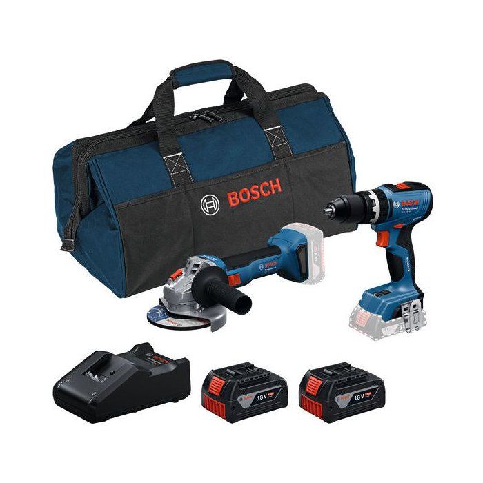 BOSCH 18V 2-Tool Combo Kit - GSB 18V-65 + GWS 18V-8 - 2 GBA 4.0Ah Batteries + Charger 18V-40