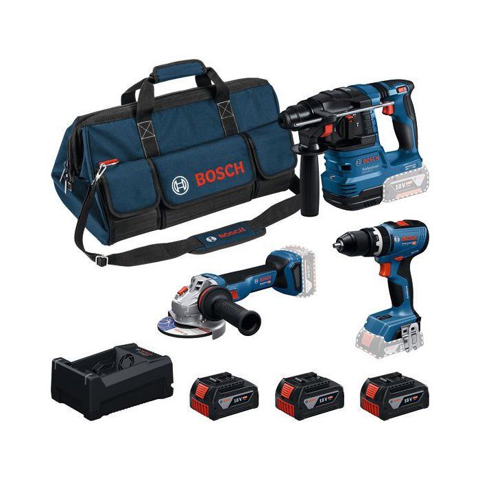 BOSCH Combo Kit - GSB 18V-65 + GBH 18V-22 + GWS 18V-11 - 3x5.0Ah Batteries + Charger 12V/18V-80