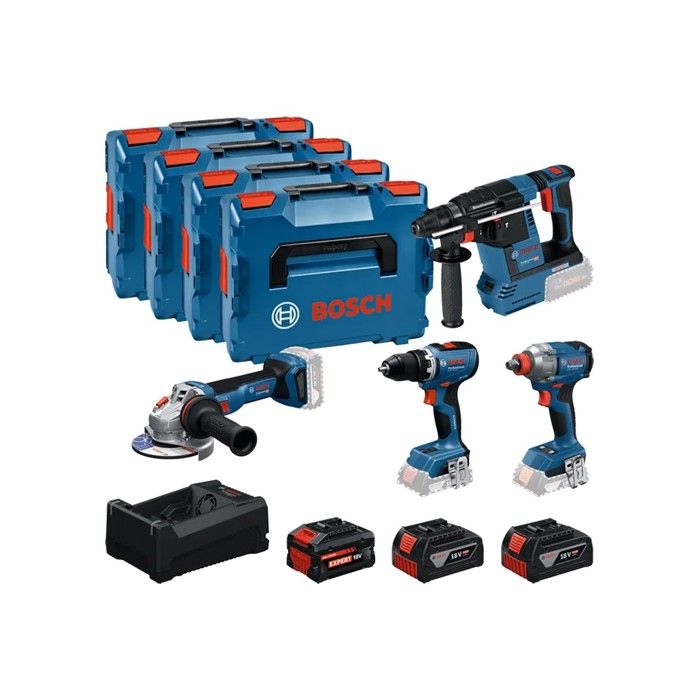 BOSCH Combo Kit - GSR 18V-65 + GDX 18V-285 + GBH 18V-26 + GWS 18V-11 - 2x5.0Ah + 5.5Ah Batteries 12V/18V-80